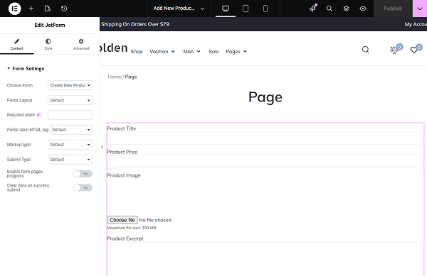 insert product form is added to the page