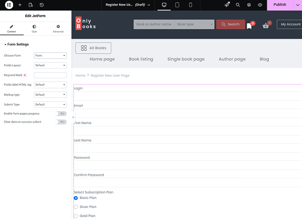 jetform widget in elementor