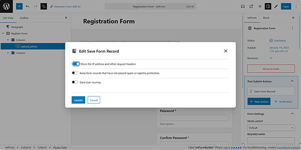 save form record post submit button