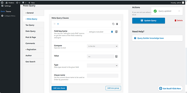  setting the compare operator for the query
