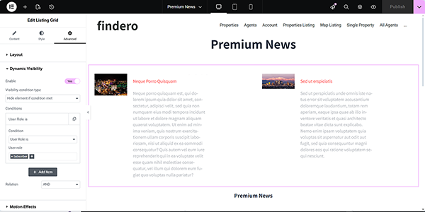 setting the dynamic visibility conditions for non-premium posts
