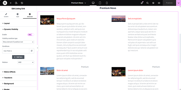 setting the dynamic visibility conditions for premium posts
