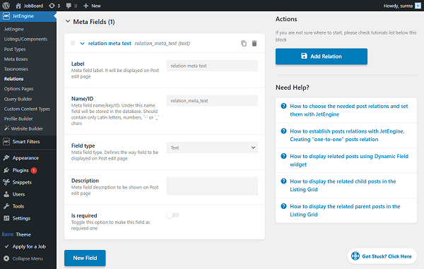 text meta field added to the relation