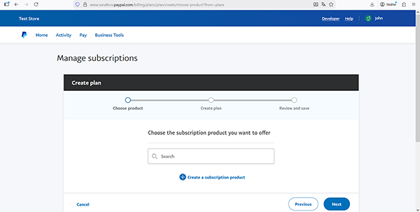 the choose the subscription product you want to offer page