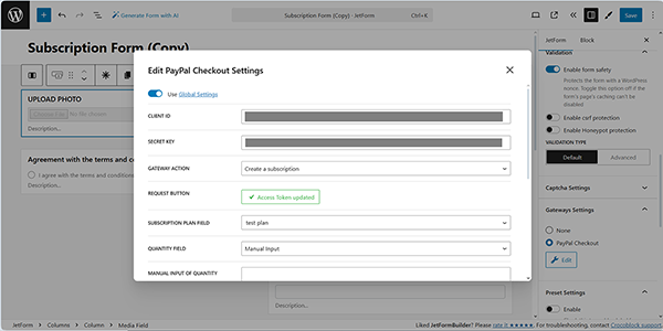 the edit PayPal checkout settings page