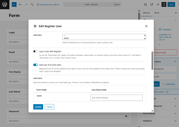 the second part of the edit register user pop-up in the second form