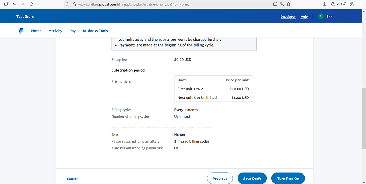 the turn plan on button