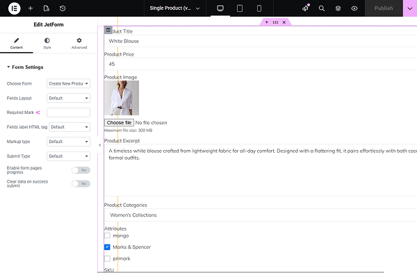 update form added to the single product template