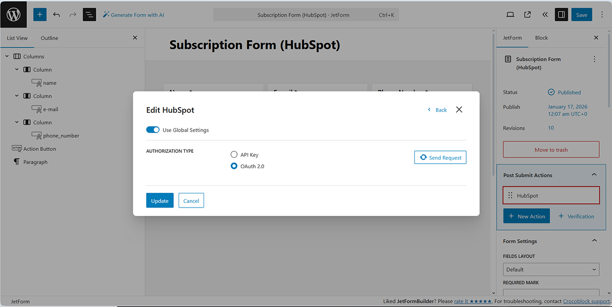 HubSpot OAuth 2.0 Option 一 JetFormBuilder | Crocoblock