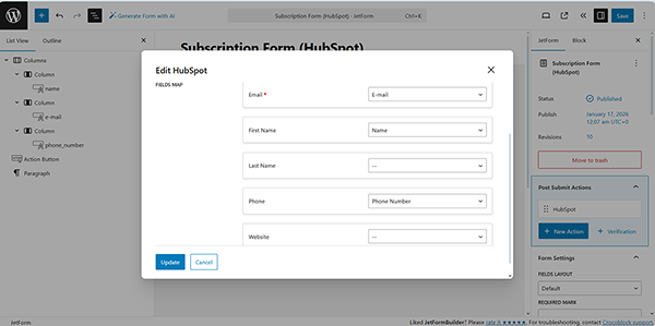 filling the fields map fields