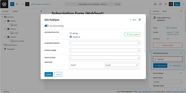 the edit hubspot pop-up 