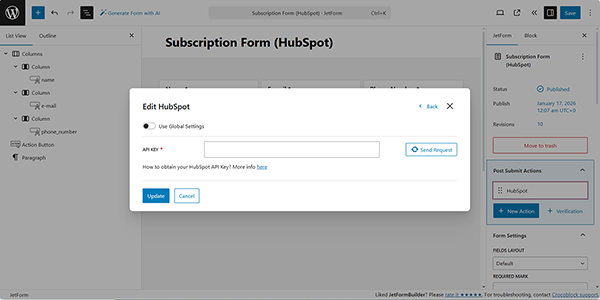 the global settings toggle