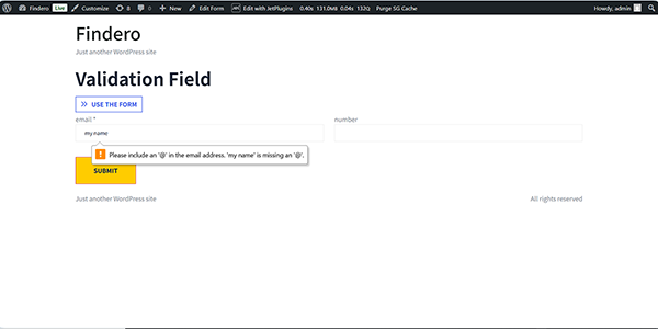 a tooltip for correcting the incorrect value inserted into the text field