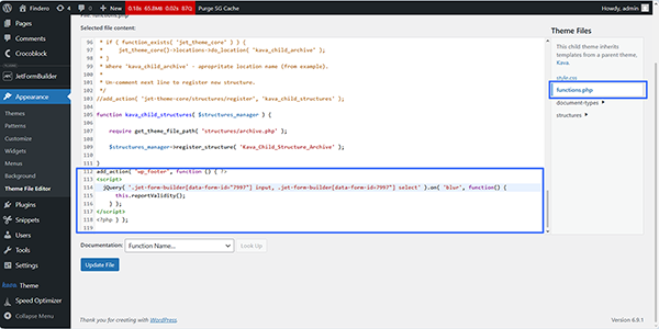adding the code to the functions.php file