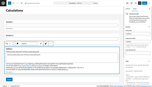 addition formula added to the calculated field