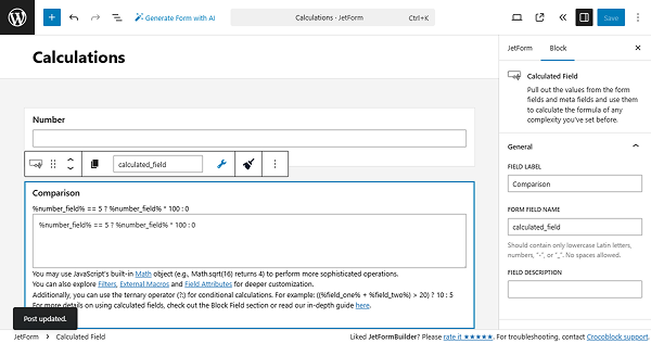 comparison formula added to the calculated field