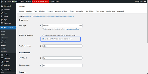 configuring the add to cart behaviour options