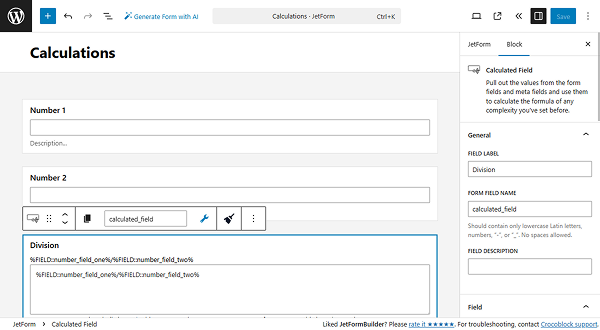 division formula added to the calculated field