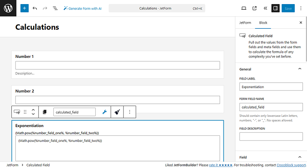 exponentiation formula added to the calculated field