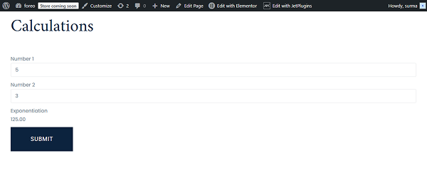 exponentiation formula works on the front