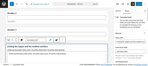 finding the biggest number formula in the calculated field
