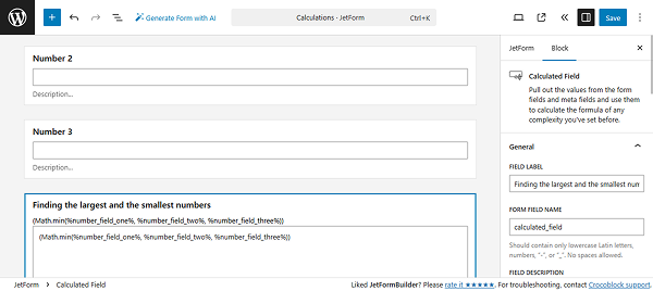 finding the smallest number formula in the calculated field