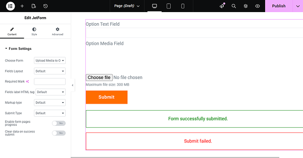 form added to the page