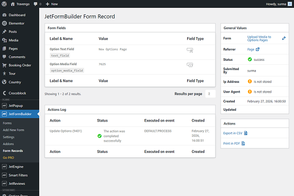 form submission in the form record
