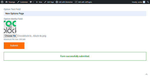 form submitted successfully on the front