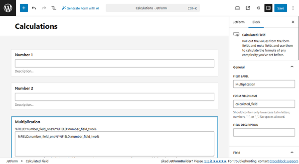 multiplication formula added to the calculated field
