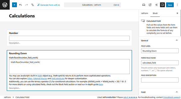 rounding down formula added to the calculation field