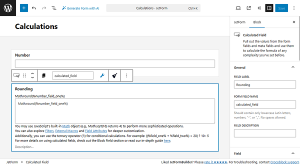 rounding formula added to the calculated field