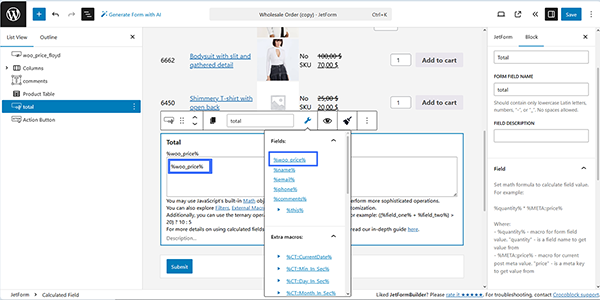 the calculated field added to the form