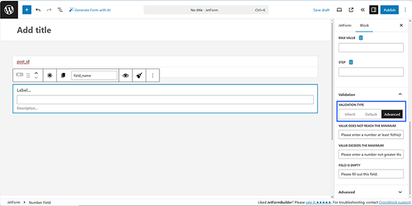 the field block validation options