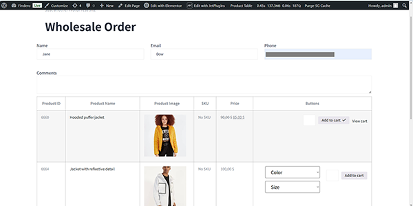 the form on the front end