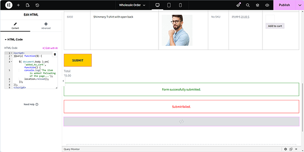the html code widget added to the page