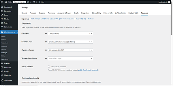 the woocommerce advanced tab