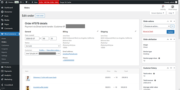 the woocommerce order details