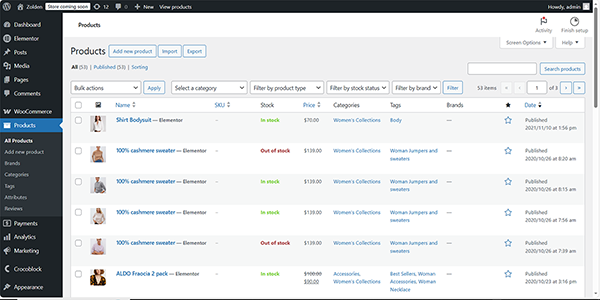 the woocommerce products listed