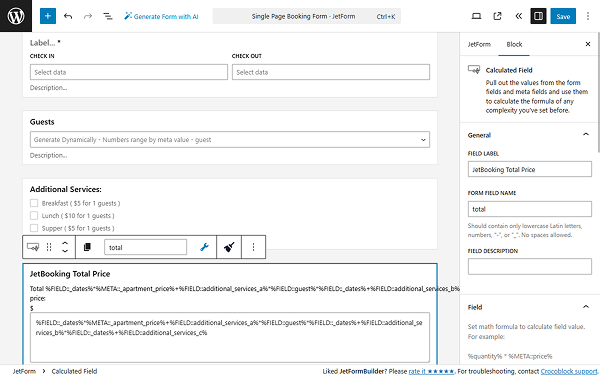 total price with additional services formula