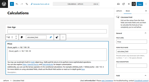 user age conditional formula added to the calculated field