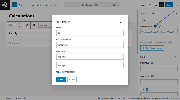 user age number form field preset