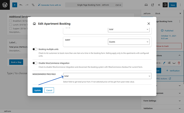 woocommerce total price action settings