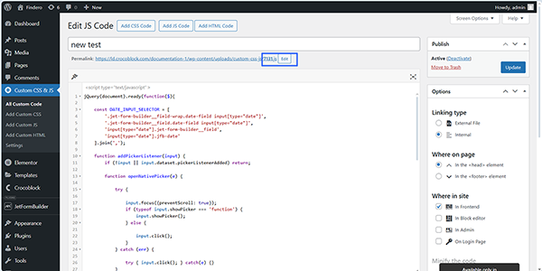 assigning the code snippet to the form