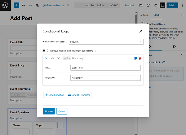 conditional logic pop-up