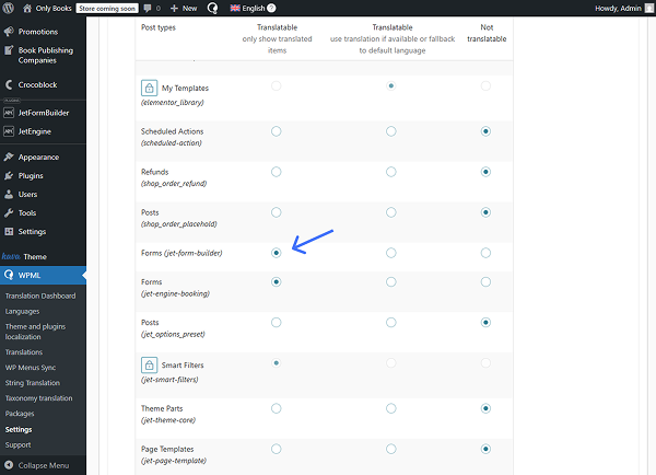 forms set to translatable