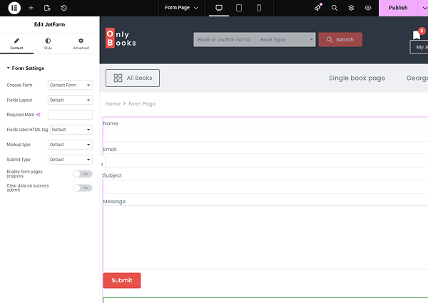 jetform widget in elementor