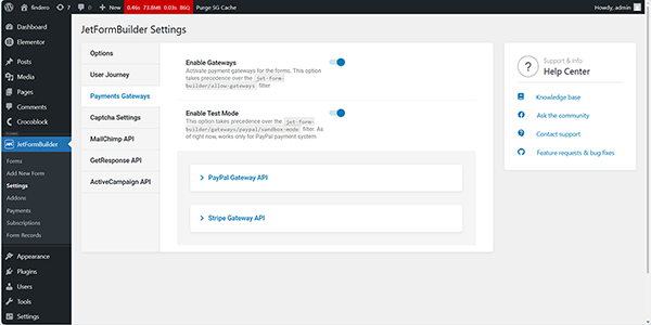 jetformbuilder payment gateway settings