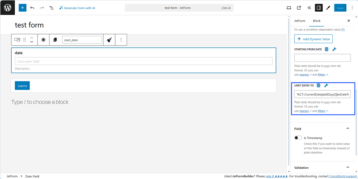 How to Use Macros in Date, Time, and Datetime Fields — JetFormBuilder ...