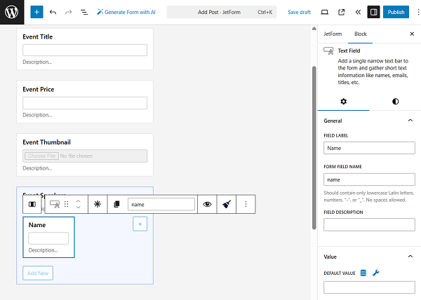 name text field inside repeater